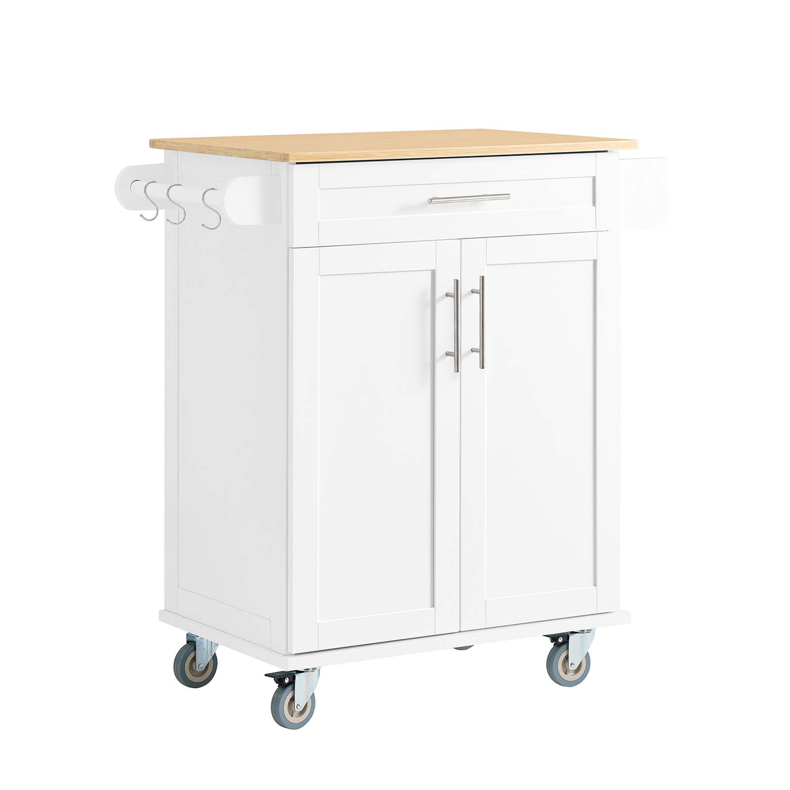 SoBuy Køkkenvogn i bambus – Rullevogn med skuffer og skabe| Hvid 83x46x91cm FKW13-II-WN